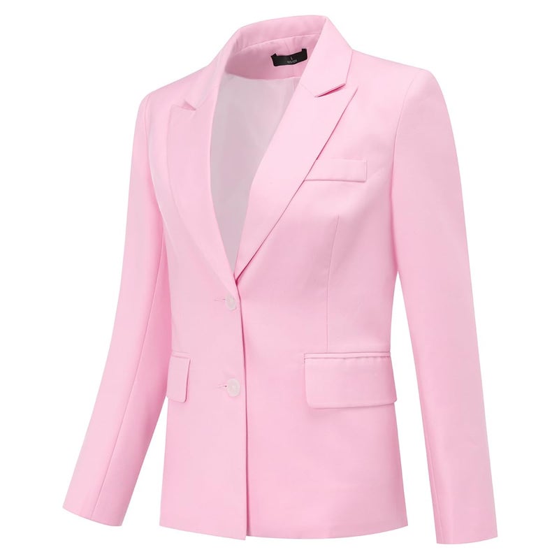 YUNCLOS Women's 2 Piece Office Work Suit Set Two Button Blazer and Pants Baby Pink - Image 2